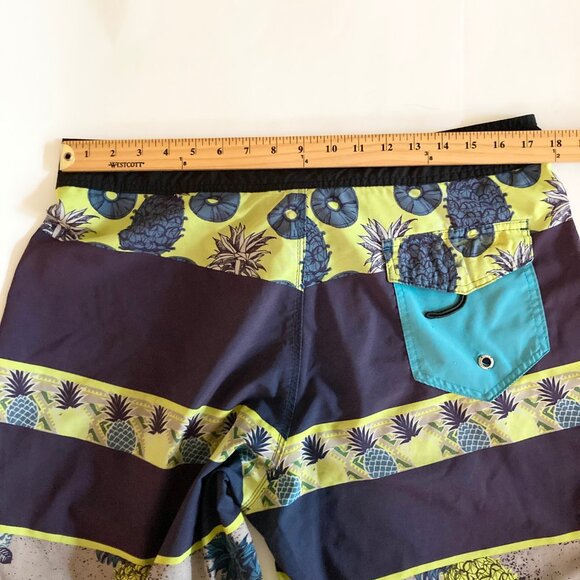 Vintage Ocean Pacific Board Shorts Mens Swim Suit Size M 34 Pineapples Teal Blue - Picture 14 of 16